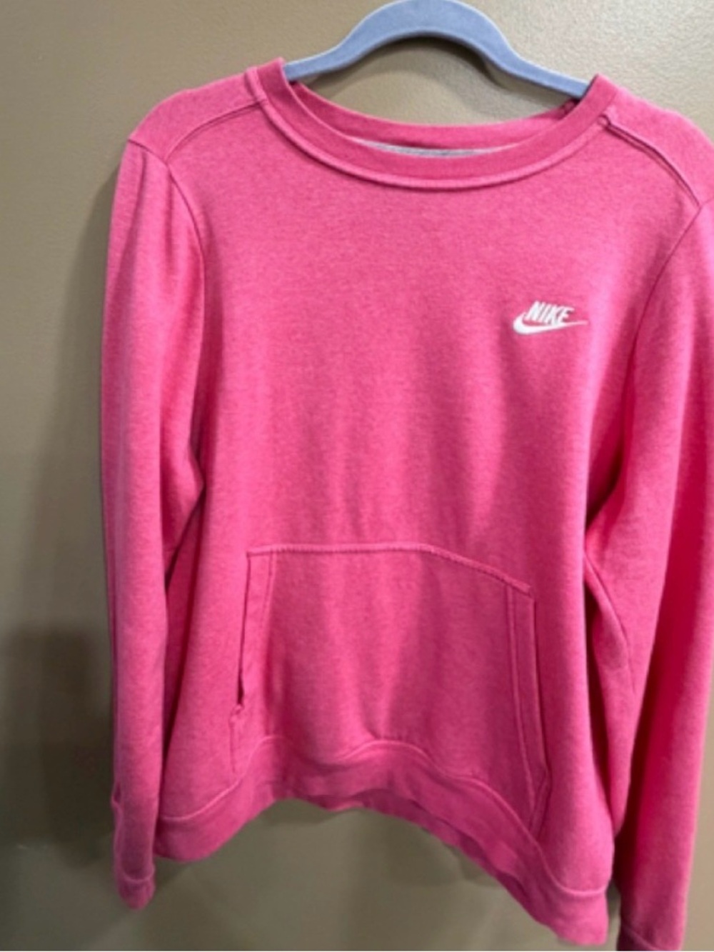 Nike Pink Crewneck Sweatshirt Pullover Front Pocket Size Large